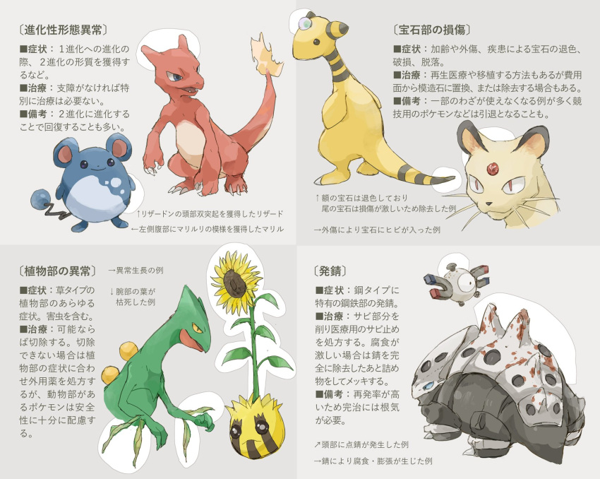 ampharos charmeleon gen gen_1_pokemon gen_2_pokemon gen_3_pokemon highres lairon magnemite marill nyala_p persian pokemon sceptile sunkern translation_request