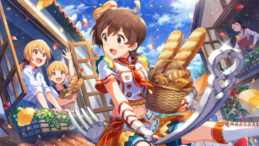 blush bread brown_hair chef dress green_eyes idolmaster_cinderella_girls_starlight_stage kinoshita_hinata short_hair