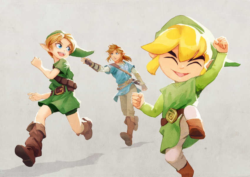 3boys adult age_difference blonde_hair blue_eyes child dual_persona gloves hat highres hylian link long_hair looking_at_viewer male_focus multiple_boys niko_geyer nintendo nintendo_ead open_mouth pointy_ears short_hair simple_background smile super_smash_bros. super_smash_bros._ultimate super_smash_bros_brawl super_smash_bros_legacy_xp super_smash_bros_melee the_legend_of_zelda the_legend_of_zelda:_breath_of_the_wild the_legend_of_zelda:_majora's_mask the_legend_of_zelda:_ocarina_of_time the_legend_of_zelda:_the_wind_waker time_paradox toon_link tunic young_link zelda_no_densetsu