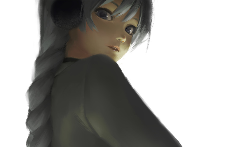 1girl braid coat commentary_request cropped earmuffs grey_eyes lips long_hair looking_at_viewer mi8pq open_mouth sekka_yufu silver_hair simple_background single_braid solo teeth utau white_background