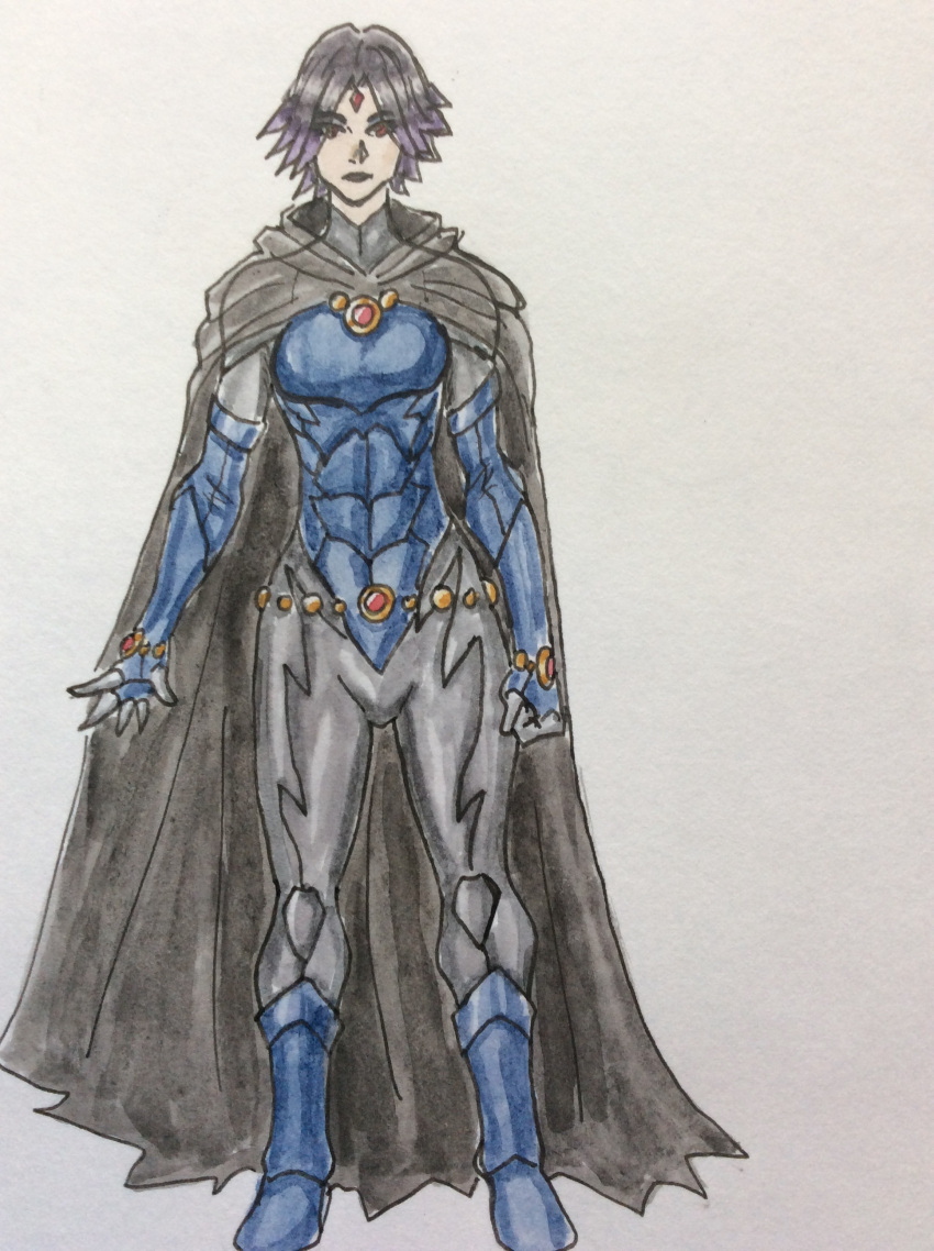 abs absurdres blue_dress bodysuit costume dress gothic highres raven_(dc) superhero teen_titans theultratom wide_hips