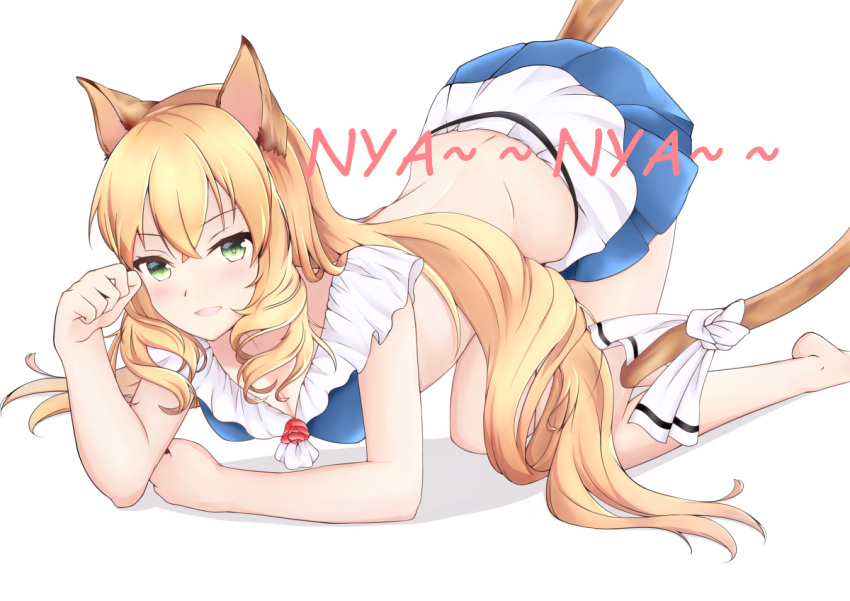 animal_ears bikini blonde_hair breasts cat_ears cat_tail epic7 green_eyes lidica_(epic7) long_hair looking_at_viewer paw_pose swimsuit tail user_rpgr7342