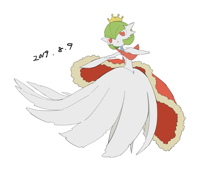 1girl apios1 blush cape full_body gardevoir gen_3_pokemon gen_4_pokemon green_hair heart highres jewelry looking_at_viewer no_humans pokemon pokemon_(creature) red_eyes short_hair simple_background smile solo white_background