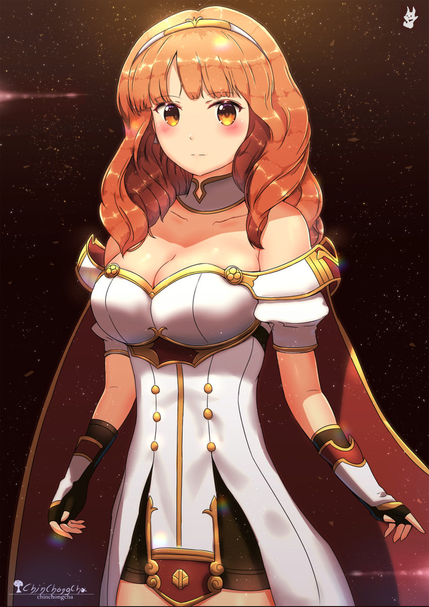 1girl blush breasts celica_(fire_emblem) chinchongcha cute deviantart dress fire_emblem fire_emblem_echoes:_mou_hitori_no_eiyuuou fire_emblem_echoes:_shadows_of_valentia fire_emblem_gaiden fire_emblem_heroes gloves intelligent_systems large_breasts long_hair moe neutral nintendo orange_eyes orange_hair solo super_smash_bros. tiara white_dress