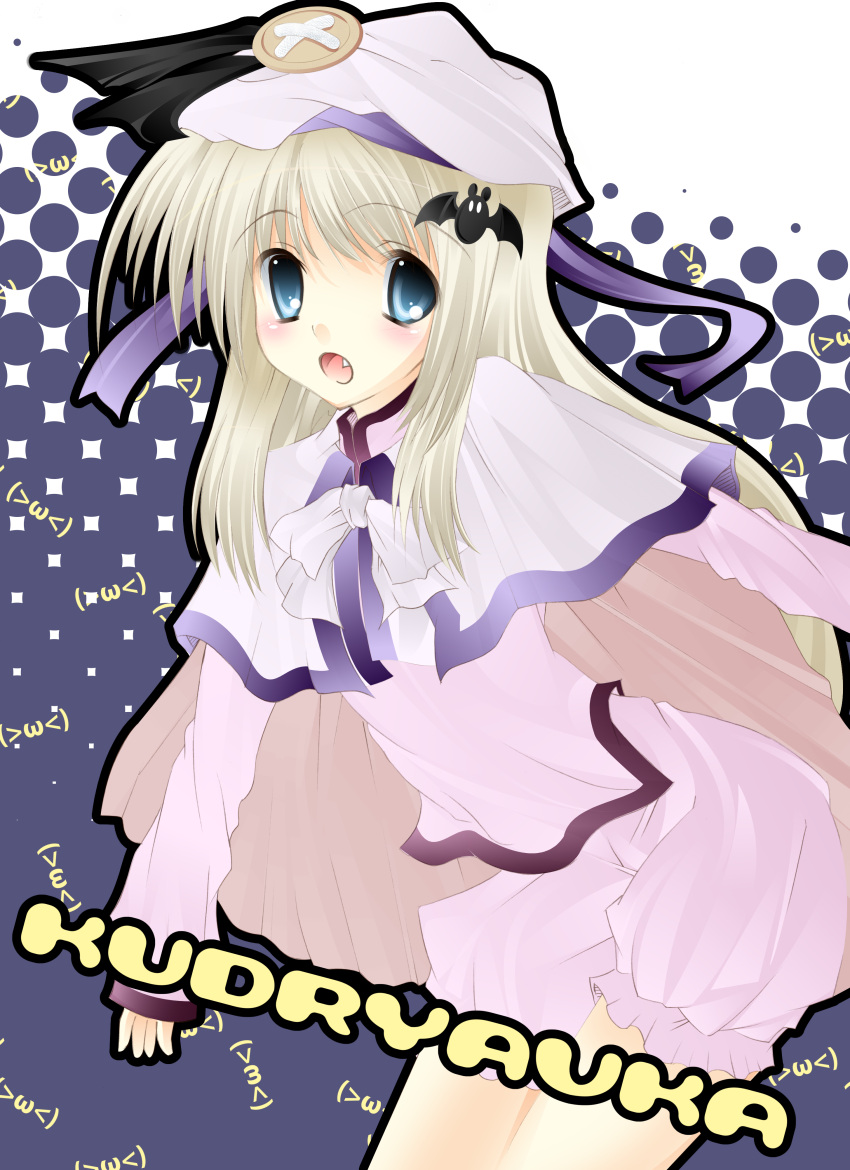 blue_eyes cap fang hair_ornament hat highres large_buttons little_busters! little_busters!! long_hair noumi_kudryavka pajamas souyoku spiral_ladder white_hair
