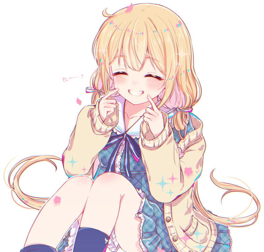 1girl aozora_saishiki blonde_hair brown_eyes closed_eyes futaba_anzu highres idolmaster idolmaster_cinderella_girls idolmaster_cinderella_girls_starlight_stage long_hair low_twintails smile teeth twintails