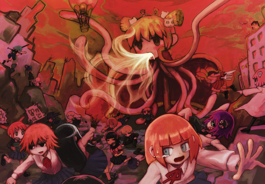 balloon hot_air_balloon mission-chan red_hair redhead school_uniform tears tentacles what