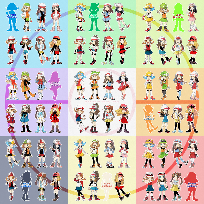 8girls costume_switch crystal_(pokemon) haruka_(pokemon) hikari_(pokemon) kotone_(pokemon) leaf_(pokemon) mei_(pokemon) pokemon pokemon_(game) serena_(pokemon) touko_(pokemon)