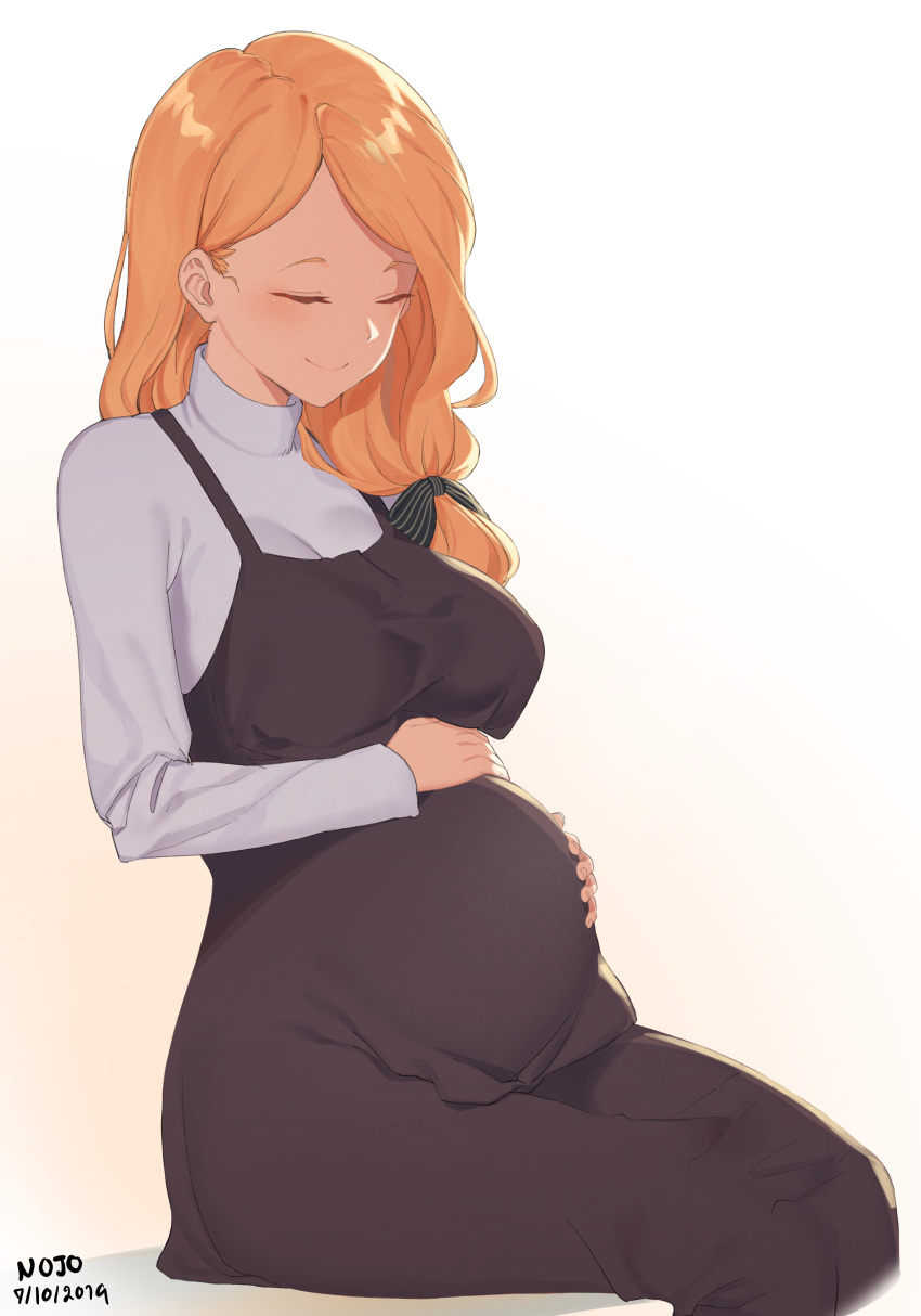 absurdres blonde_hair fire_emblem fire_emblem:_three_houses hands_on_own_stomach highres mercedes_von_martritz motherly nojo pregnant side_ponytail smile