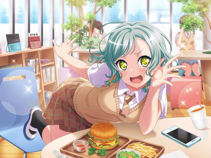 bang_dream! blush dress green_eyes green_hair hikawa_hina official_art short_hair smile