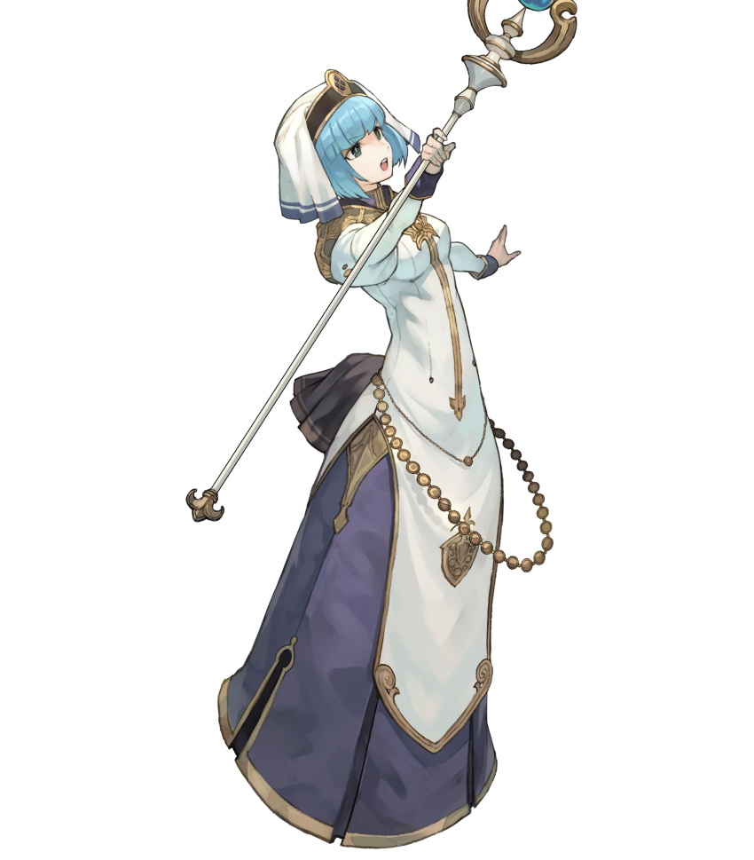 1girl bangs blonde_hair breasts detached_sleeves dress fire_emblem fire_emblem_echoes:_shadows_of_valentia fire_emblem_heroes full_body green_eyes habit highres lack long_dress long_sleeves medium_breasts official_art puffy_sleeves short_hair silque_(fire_emblem) solo transparent_background turtleneck