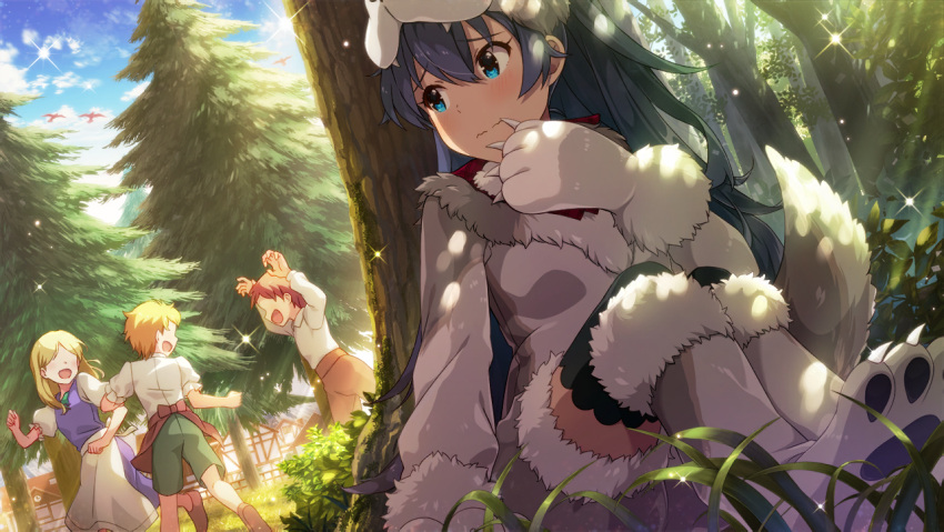 black_hair blue_eyes blush ganaha_hibiki idolmaster_million_live!_theater_days long_hair wolf_costume