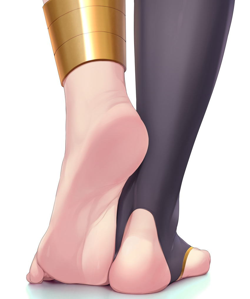 1girl absurdres anklet barefoot black_legwear fate/grand_order fate_(series) feet from_behind highres ishtar_(fate/grand_order) jewelry naturalton simple_background single_thighhigh soles solo thigh-highs toeless_legwear toes white_background