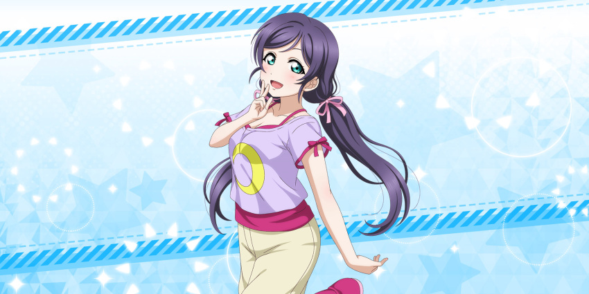 blush green_eyes long_hair love_live!_school_idol_festival_all_stars purple_hair shirt smile toujou_nozomi twintails