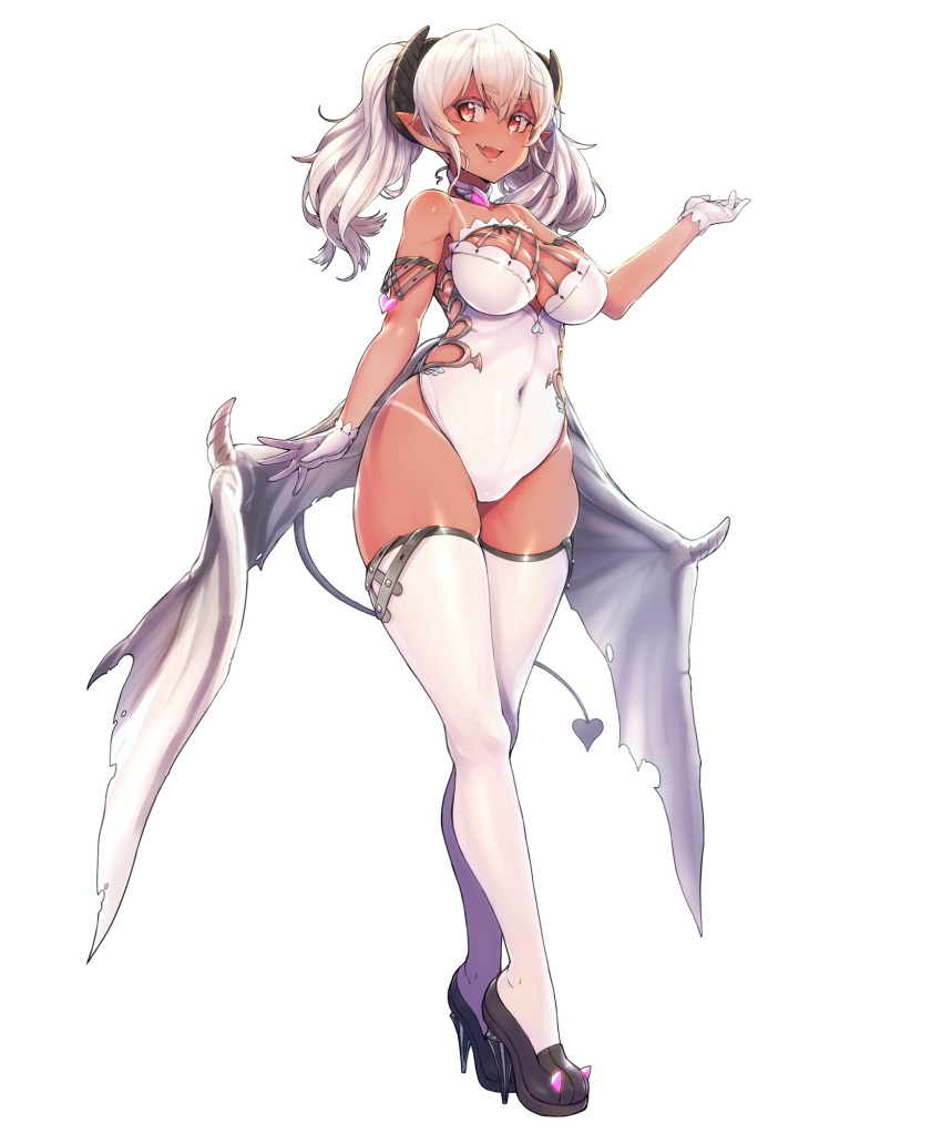 1girl ayaki bangs breasts colored_eyelashes dark_elf dark_skin elf highres leotard long_hair open_mouth original pointy_ears silver_hair twintails two_side_up white_hair