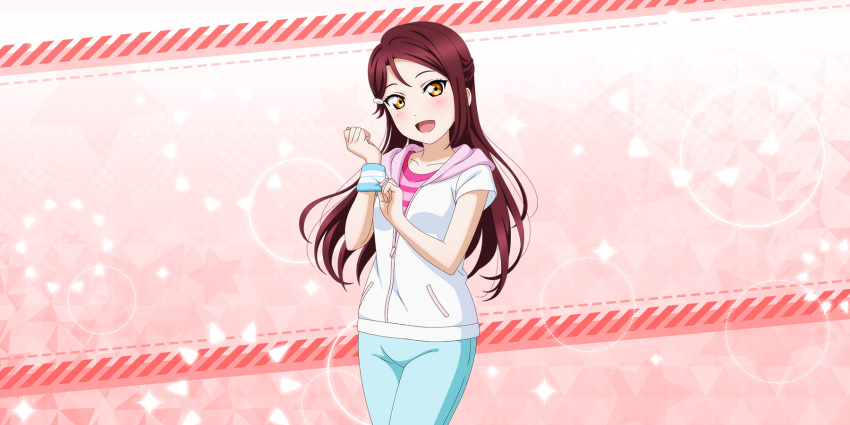 blush brown_eyes jacket long_hair love_live!_school_idol_festival_all_stars purple_hair sakurauchi_riko smile