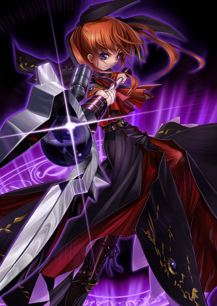 1girl absurdres alternate_costume alternate_weapon bow dark_nanoha dark_persona highres huge_filesize lyrical_nanoha magic_circle magical_girl mahou_shoujo_lyrical_nanoha_strikers raising_heart red_bow redhead takamachi_nanoha tom_(1art.) twintails violet_eyes weapon white_devil