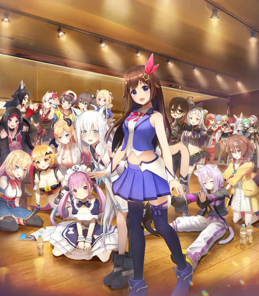 3d 6+girls =_= absolutely_everyone absurdres akai_haato aki_rosenthal android animal_ears apron armor armored_dress asymmetrical_hair asymmetrical_legwear azki_(hololive) azki_channel bat_wings bottle breast_tattoo bunny_girl bunnysuit cat_ears cat_girl cat_tail demon_girl dog_ears dog_girl dog_tail elf everyone flower fox_ears fox_girl fox_tail glasses hair_flower hair_ornament hair_ribbon hat highres hololive horns hoshimachi_suisei houshou_marine inugami_korone japanese_clothes knight looking_at_viewer maid maid_apron maid_cap maid_dress maid_headdress mask mask_on_head miko minato_aqua mirror multiple_girls murasaki_shion nakiri_ayame natsuiro_matsuri nekomata_okayu official_art oni ookami_mio oozora_subaru paper pointy_ears poster poster_(object) rabbit_ears red_oni ribbon roboco-san roboco_ch. sakura_miko shirakami_fubuki shiranui_flare shirogane_noel spotlight star star_hair_ornament succubus suisei_channel tail tattoo tokino_sora tokino_sora_channel uruha_rushia usada_pekora vampire water_bottle wings witch witch_hat wolf_ears wolf_girl wooden_ceiling wooden_floor youkai yozora_mel yuzuki_choco