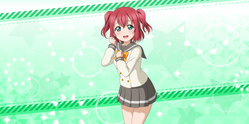 blush green_eyes kurosawa_ruby love_live!_school_idol_festival_all_stars pink_hair school_uniform short_hair smile