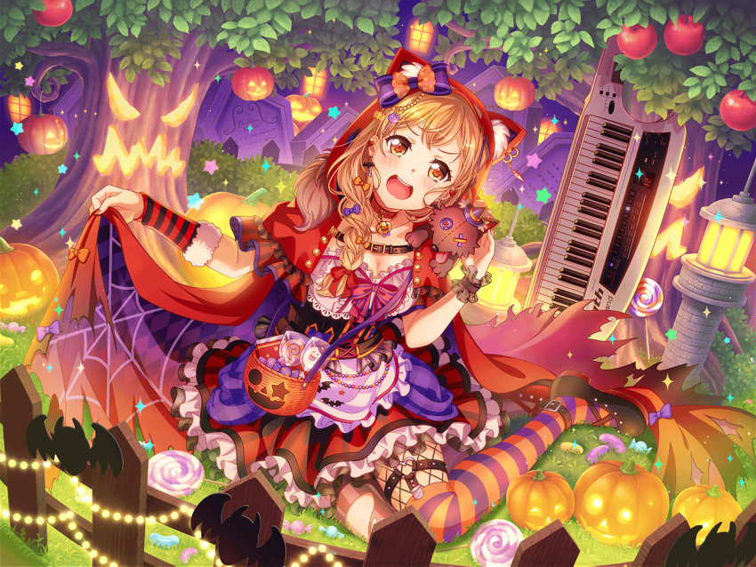 bang_dream! blonde_hair blush braid brown_eyes dress halloween hoodie ichigaya_arisa long_hair smile