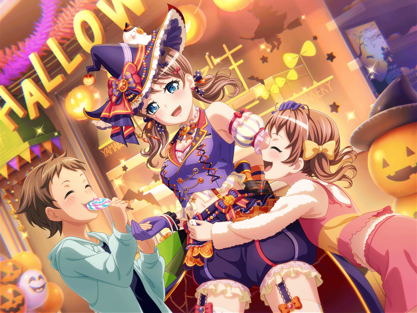 bang_dream! blue_eyes blush brown_hair dress halloween long_hair official_art smile twintails yamabuki_saaya