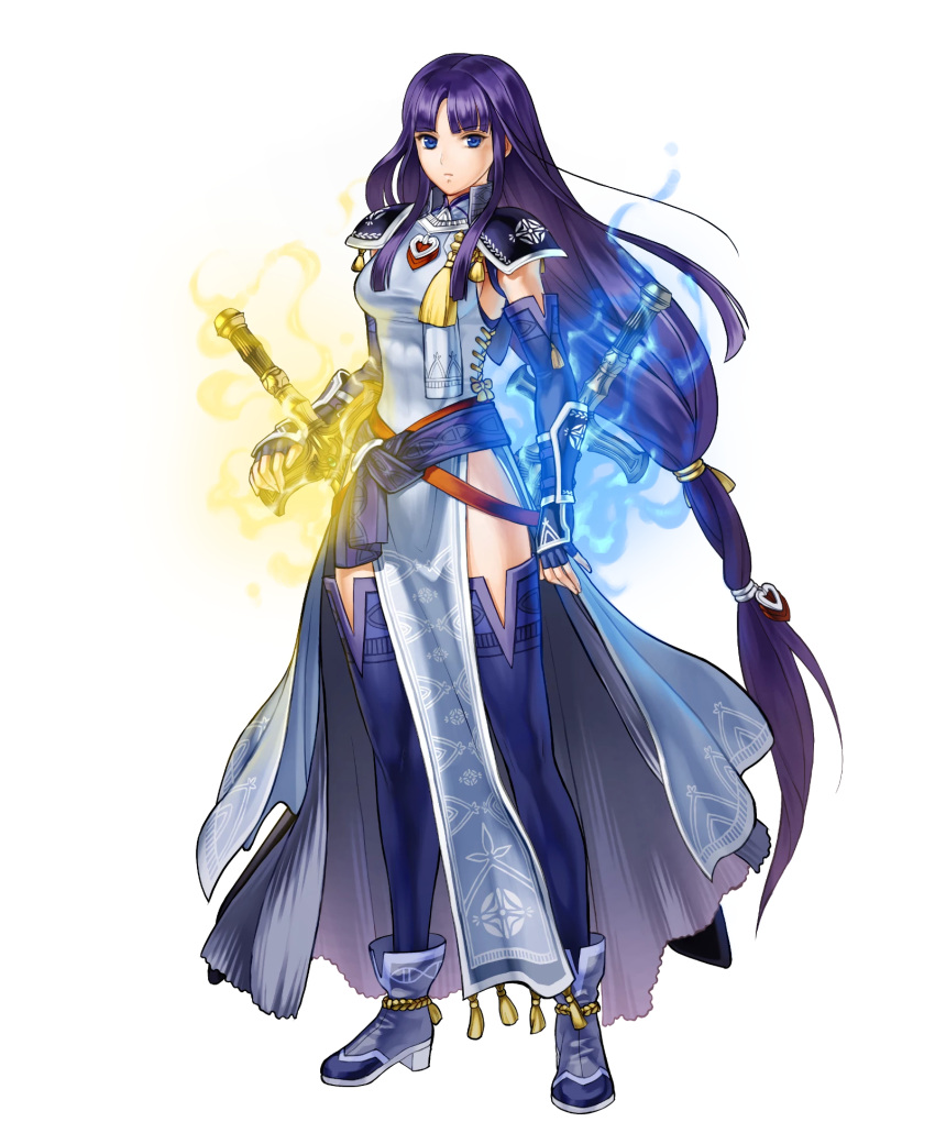 1girl alondite altina altina_(fire_emblem) blue_eyes blue_footwear blue_hair boots breasts dress fire_emblem fire_emblem:_akatsuki_no_megami fire_emblem:_radiant_dawn fire_emblem_heroes full_body highres intelligent_systems kita_senri long_hair medium_breasts nintendo official_art pelvic_curtain ragnell sheath shoulder_armor sleeveless sleeveless_dress sword thigh-highs thigh_boots transparent_background weapon