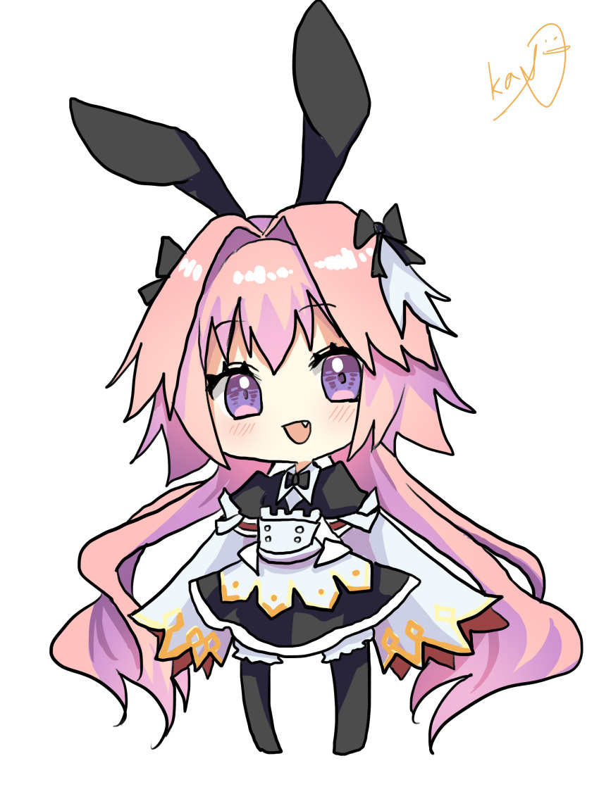 absurdres animal_ears astolfo_(fate) black_legwear black_skirt blush braid chibi fate/grand_order fate_(series) hair_intakes highres long_braid long_hair loska multicolored_hair o_o open_mouth otoko_no_ko pink_hair single_braid skirt smile solo streaked_hair violet_eyes