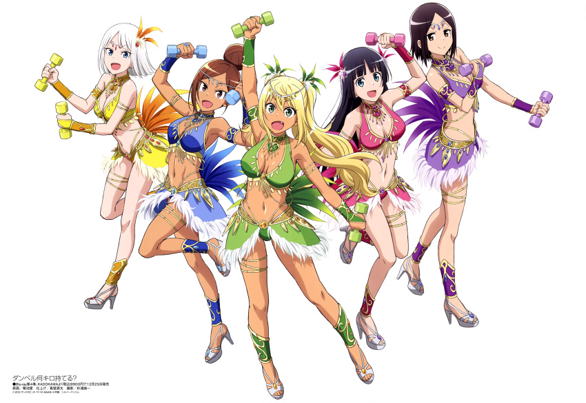 absurdres artist_request bikini black_hair blonde_hair brown_hair character_request danberu_nan_kiro_moteru? dancing dumbbell gina_boyd highres long_hair multiple_girls sakura_hibiki_(danberu_nan_kiro_moteru?) short_hair silver_hair souryuuin_akemi swimsuit tachibana_satomi tank_top uehara_ayaka