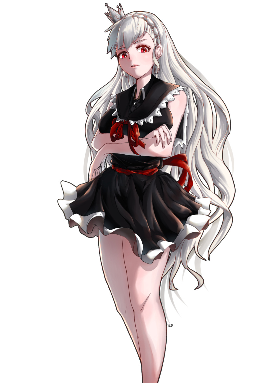 albelda breasts girl grey_hair highres large_breasts red_eyes silver_hair skirt tower_of_god white_background white_hair