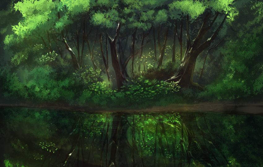 day forest landscape leaf nature no_humans original outdoors qls-san_(hawatari_30) reflection scenery swamp tree