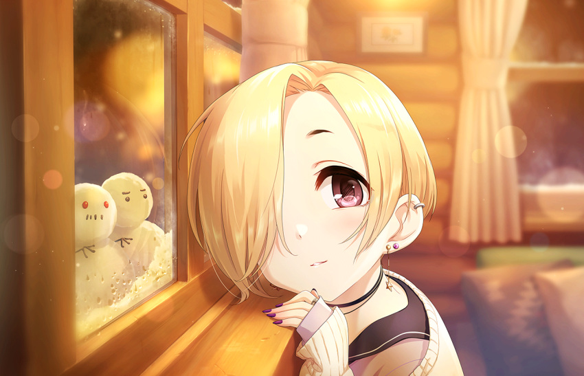 blonde_hair blush brown_eyes dress idolmaster_cinderella_girls_starlight_stage shirasaka_koume short_hair