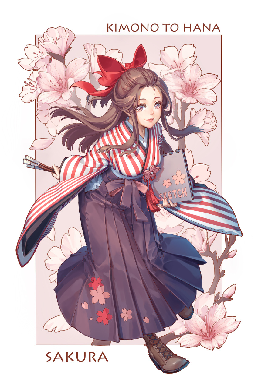 1girl absurdres cherry_blossoms highres japanese_clothes kimono maple original school_uniform uniform