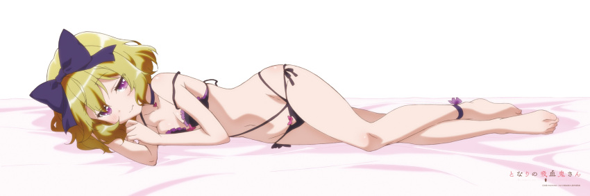 absurdres blonde_hair choker dakimakura erie_(tonari_no_kyuuketsuki-san) hair_ribbon highres official_art ribbon short_hair swimsuit tonari_no_kyuuketsuki-san violet_eyes