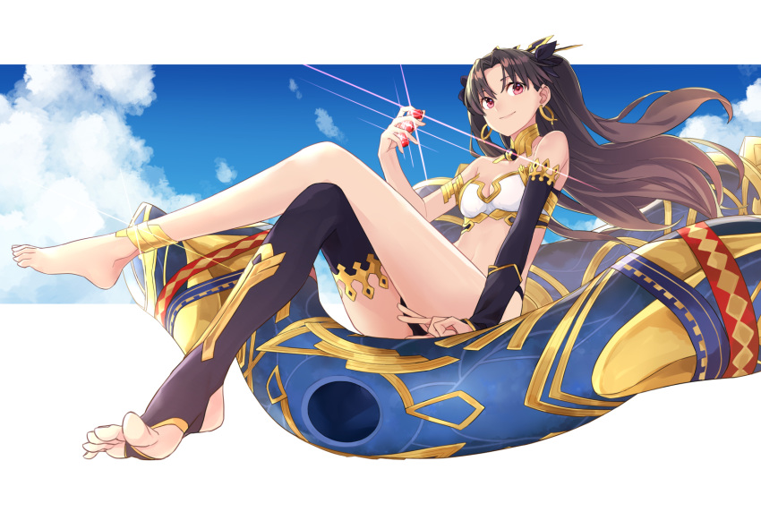 black_hair fate/grand_order fate_(series) feet gem heavenly_boat_maanna highres ishtar_(fate/grand_order) jewelry long_hair red_eyes tiara toosaka_rin toromera twintails