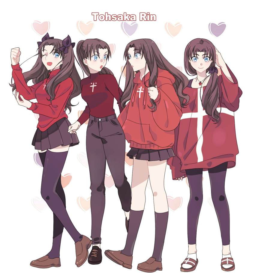4girls black_hair fate/stay_night fate_(series) highres horse_tail long_hair multiple_girls red_sweater redmin_0415 smile sweater tail toosaka_rin twintails