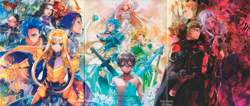 abec absurdres alice_schuberg archery armor armored_dress asuna_(sao) bercouli_(sao) blonde_hair bow eugeo fanatio_synthesis_two full_armor highres holding holding_sword holding_weapon huge_filesize kirigaya_suguha kirito knight leafa ronye_arabel scan sinon sword sword_art_online sword_art_online_alicization tiese_schtrinen weapon