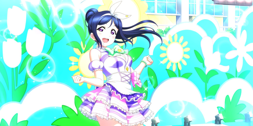 blue_hair blush dress long_hair love_live!_school_idol_festival_all_stars matsuura_kanan ponytail smile violet_eyes