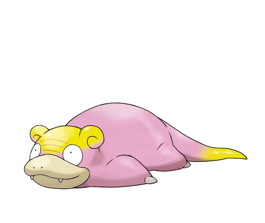 absurdres closed_mouth fangs full_body galarian_form galarian_slowpoke gen_8_pokemon highres lying official_art on_stomach outline pokemon pokemon_(creature) smile solo transparent_background white_outline