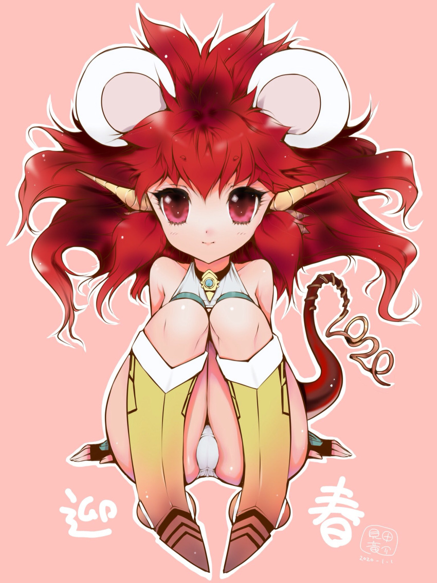 animal_ears boots highres horns knees light_smile mita_ryuusuke mouse_ears original red_eyes redhead tail