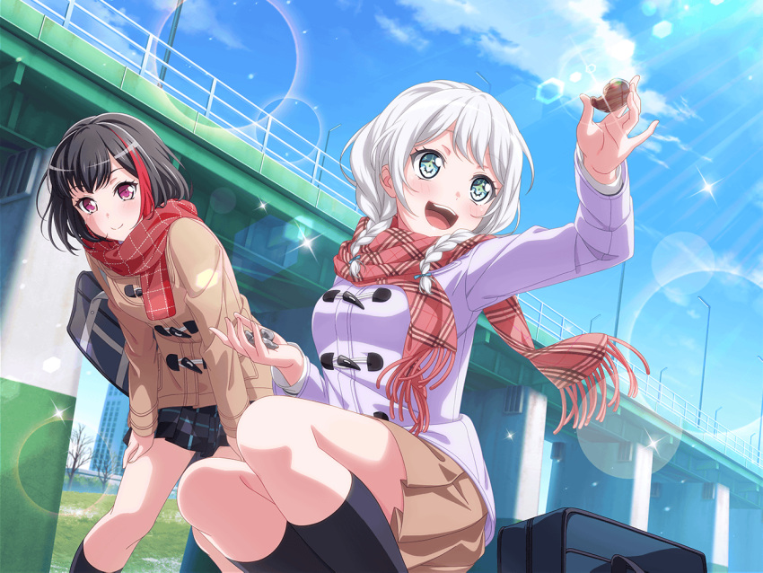 bang_dream! blush green_eyes grey_hair jacket short_hair smile wakamiya_eve