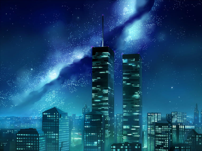 new_york new_york_city night night_sky original scenery seo_tatsuya sky twin_towers wallpaper world_trade_center