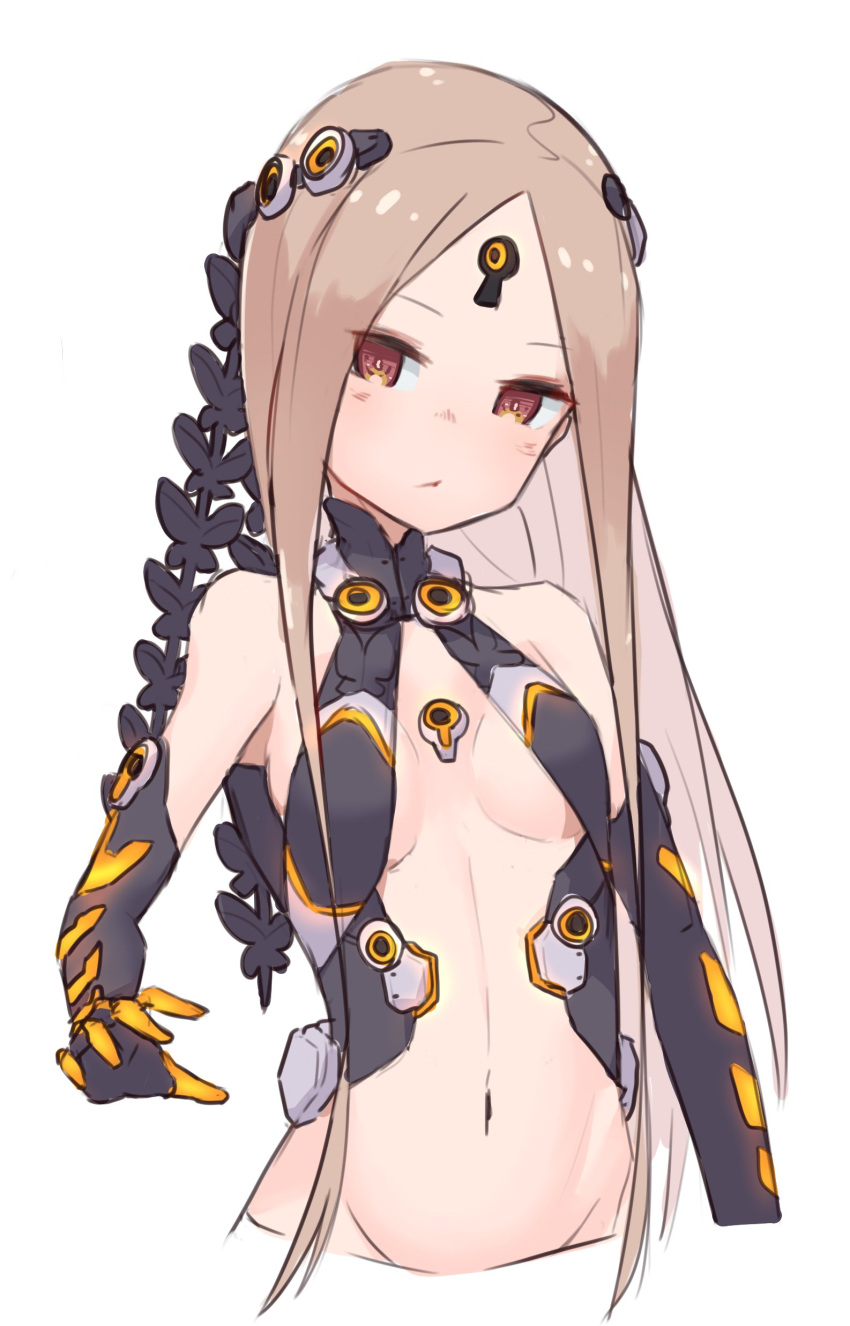 1girl abigail_williams_(fate/grand_order) absurdres bangs bare_shoulders blonde_hair breasts cosplay elbow_gloves fate/grand_order fate_(series) gloves groin highres keyhole kopaka_(karda_nui) long_hair looking_at_viewer navel parted_bangs red_eyes simple_background solo white_background yang_guifei_(fate/grand_order) yang_guifei_(fate/grand_order)_(cosplay)