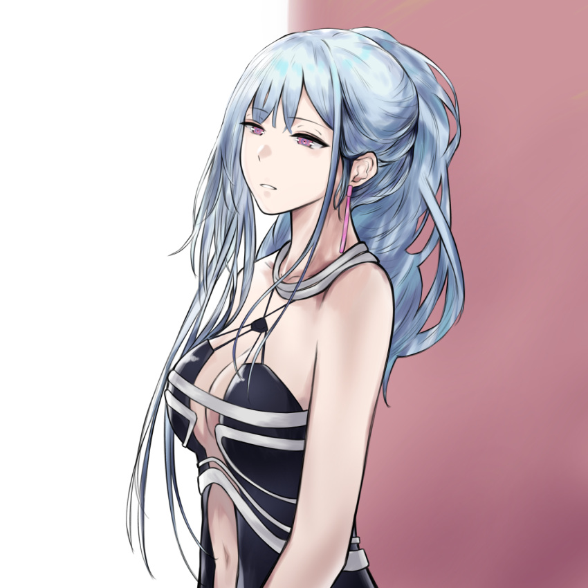 1girl ak-12_(girls_frontline) breasts defy_(girls_frontline) drawing dress girls_frontline highres long_hair looking_away open_mouth silver_hair simple_background solo tagme talnory violet_eyes white_background