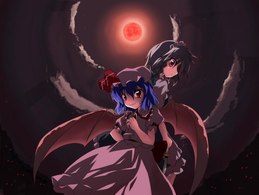 highres izayoi_sakuya remilia_scarlet take_tonbo touhou wings