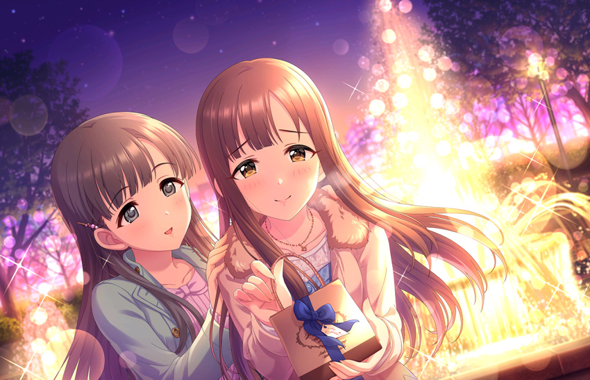 blush brown_eyes brown_hair dress idolmaster_cinderella_girls_starlight_stage long_hair mizumoto_yukari smile