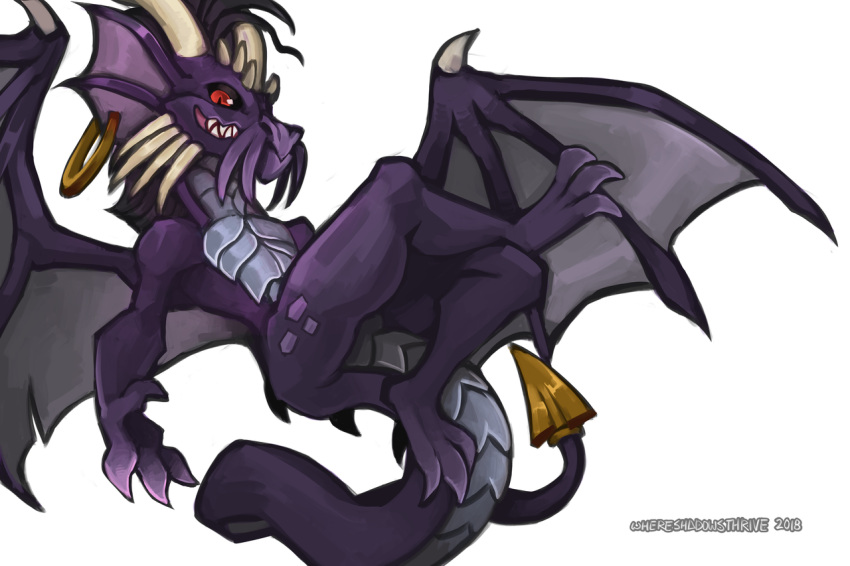 2018 commentary darigan_neopet defiant_drills dragon draik english_commentary looking_at_viewer neopets no_humans red_eyes sharp_teeth simple_background teeth tumblr_username white_background wings