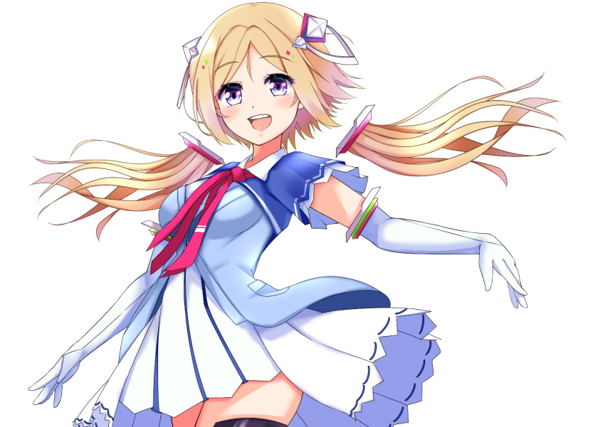1girl aki_rosenthal bangs blonde_hair breasts detached_hair elbow_gloves eyebrows_visible_through_hair gloves hair_ornament hololive long_hair open_mouth parted_bangs tentenkorori twintails upper_body upper_teeth violet_eyes virtual_youtuber white_gloves