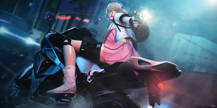 1girl 3d cosplay eripom-moonwall glock gun handgun highres legs military original school_uniform serafuku weapon