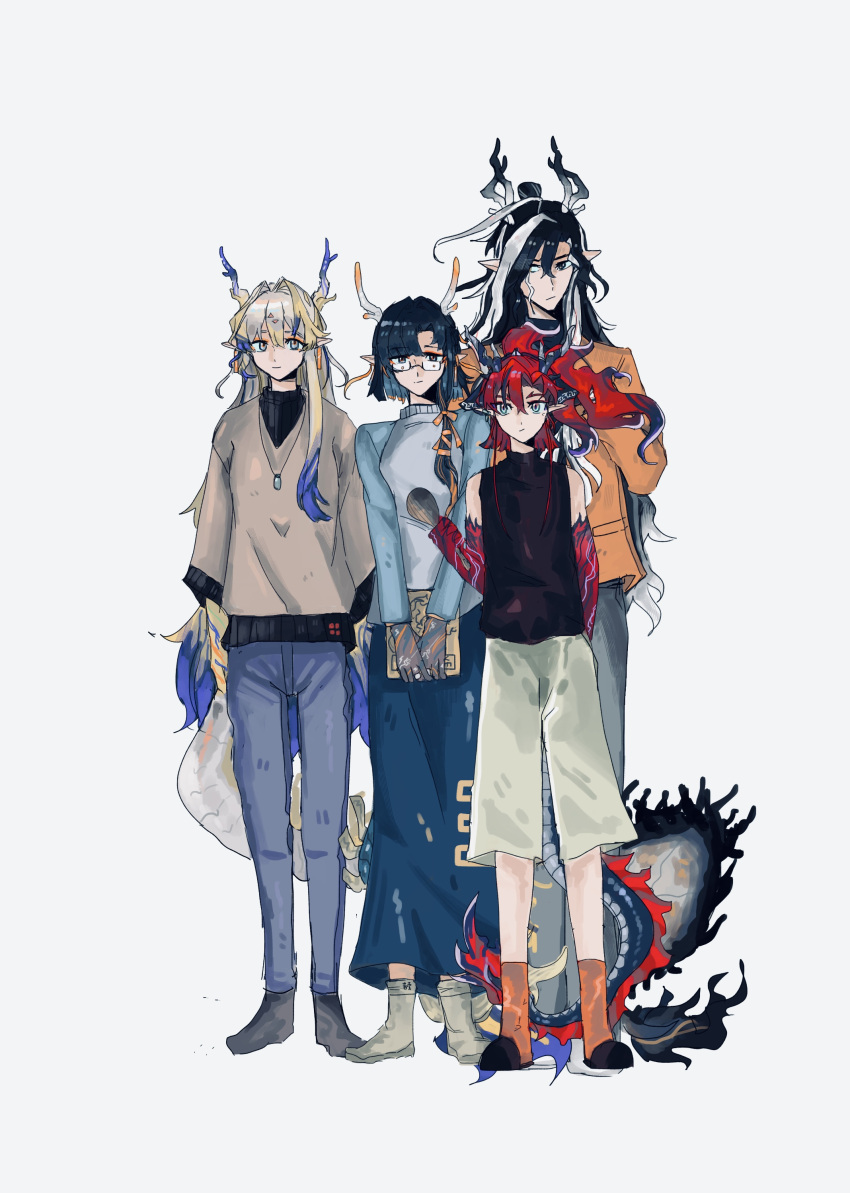 absurdres arknights brother_and_sister earrings eastern_dragon_horns eastern_dragon_tail highres jewelry jie_(arknights) non-web_source shu_(arknights) siblings tassel tassel_earrings wang_(arknights) yu_(arknights)