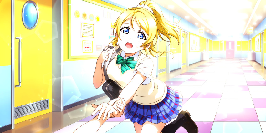 ayase_eli blonde_hair blue_eyes blush long_hair love_live!_school_idol_festival_all_stars ponytail school_uniform smile